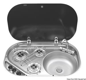 Piano cottura a 3 fuochi con coperchio in vetro fumè  [Smev]
