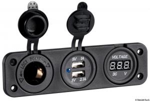Voltmetro digitale, presa corrente e USB doppia
