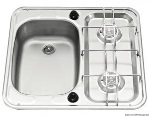 Lavello sinistro + 2 fuochi  inox piccolo