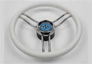 Volante in acciaio inox con impugnatura in poliuretano bianco diametro 360 [Mavimare]