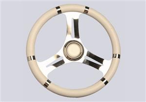 Volante in acciaio inox con impugnatura poliuretano bianco diametro 350 [Mavimare]