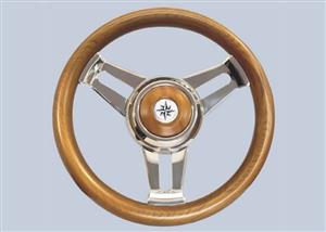 Volante in acciaio inox con impugnatura in teak con diametro 350 mm  [Mavimare]