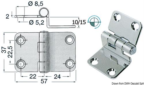 Cerniera inox 57x37x15 mm