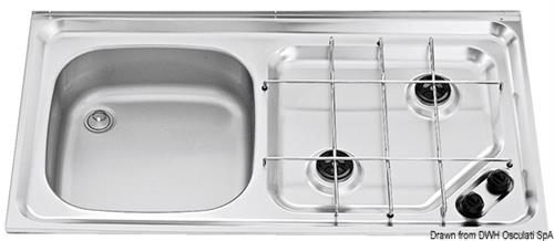 Lavello sinistro + 2 fuochi inox