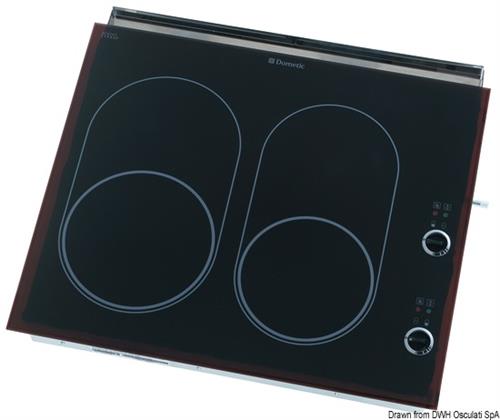 Piano cottura a gas con 2 fuochi in vetroceramica