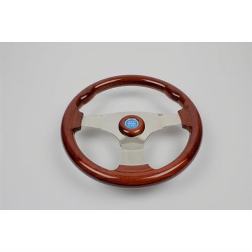 Volante in mogano con razze in acciaio inox diametro 350
