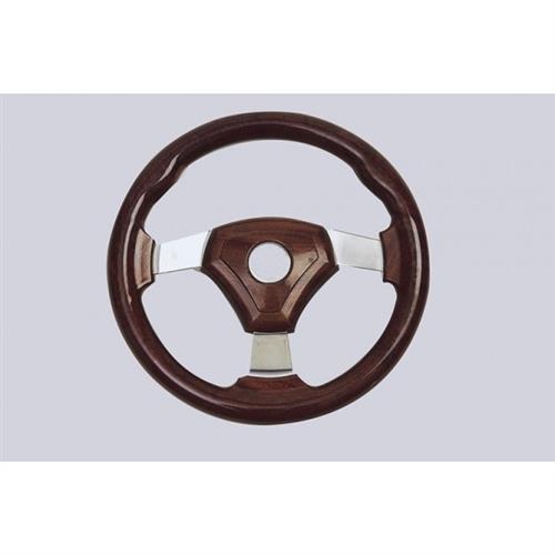 Volante in mogano con razze in acciaio inox diametro 350