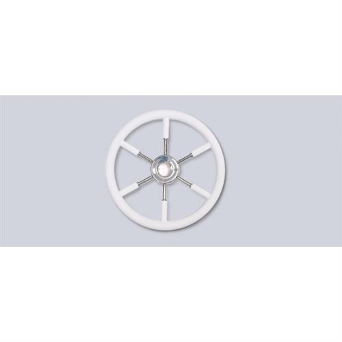 Volante in acciaio inox con impugnatura in poliuretano colore bianco diametro 450