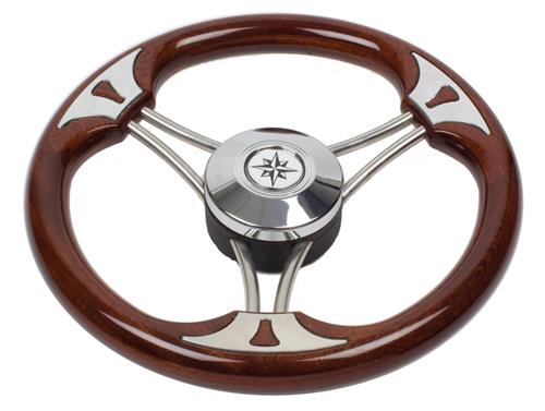 Volante in acciaio inox con impugnatura in mogano