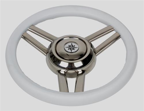 Volante in acciaio inox con impugnatura in poliuretano color bianco