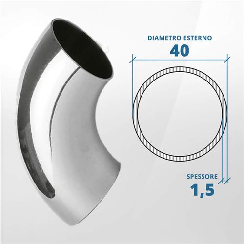 Curva in acciaio inox 90° a saldare diametro 40 spessore 1,5 mm (lucido)- AISI 316