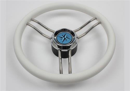 Volante in acciaio inox con impugnatura in poliuretano bianco diametro 360