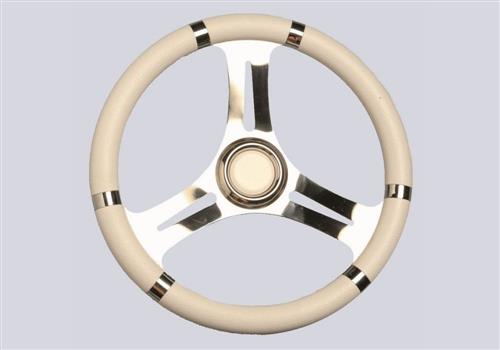 Volante in acciaio inox con impugnatura poliuretano bianco diametro 350