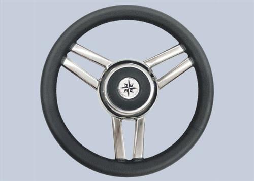 Volante in acciaio inox con impugnatura in pelle